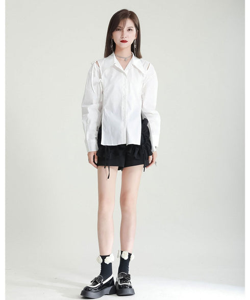 Cut-Out Ribbon Sleeve Shirt